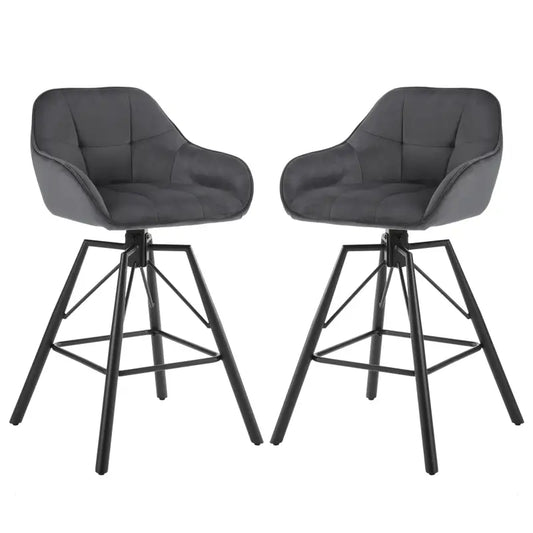 BukkitBow - Hoge Luxe Barkrukken Velvet / Vluweel - Met rugleuning en Armleuning met Patroon en Voetensteun - 360 Graden Draaibaar - Set van 2 Stuks