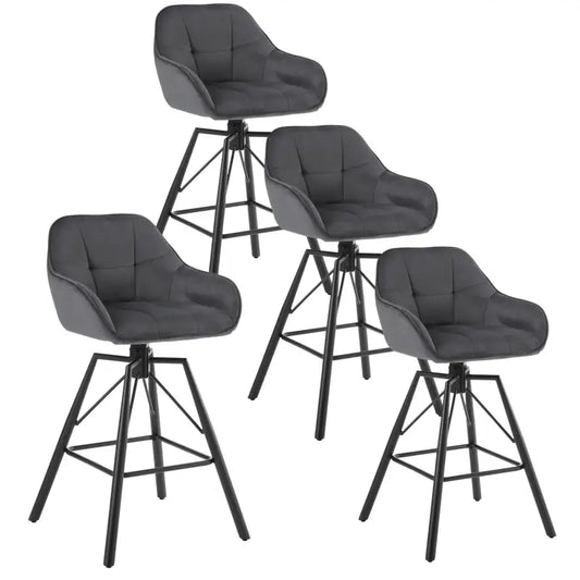 BukkitBow - Hoge Luxe Barkrukken Velvet / Vluweel - Met rugleuning en Armleuning met Patroon en Voetensteun - 360 Graden Draaibaar - Set van 4 Stuks