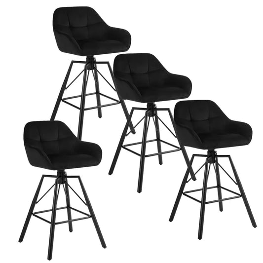 BukkitBow - Hoge Luxe Barkrukken Velvet / Vluweel - Met rugleuning en Armleuning met Patroon en Voetensteun - 360 Graden Draaibaar - Set van 4 Stuks